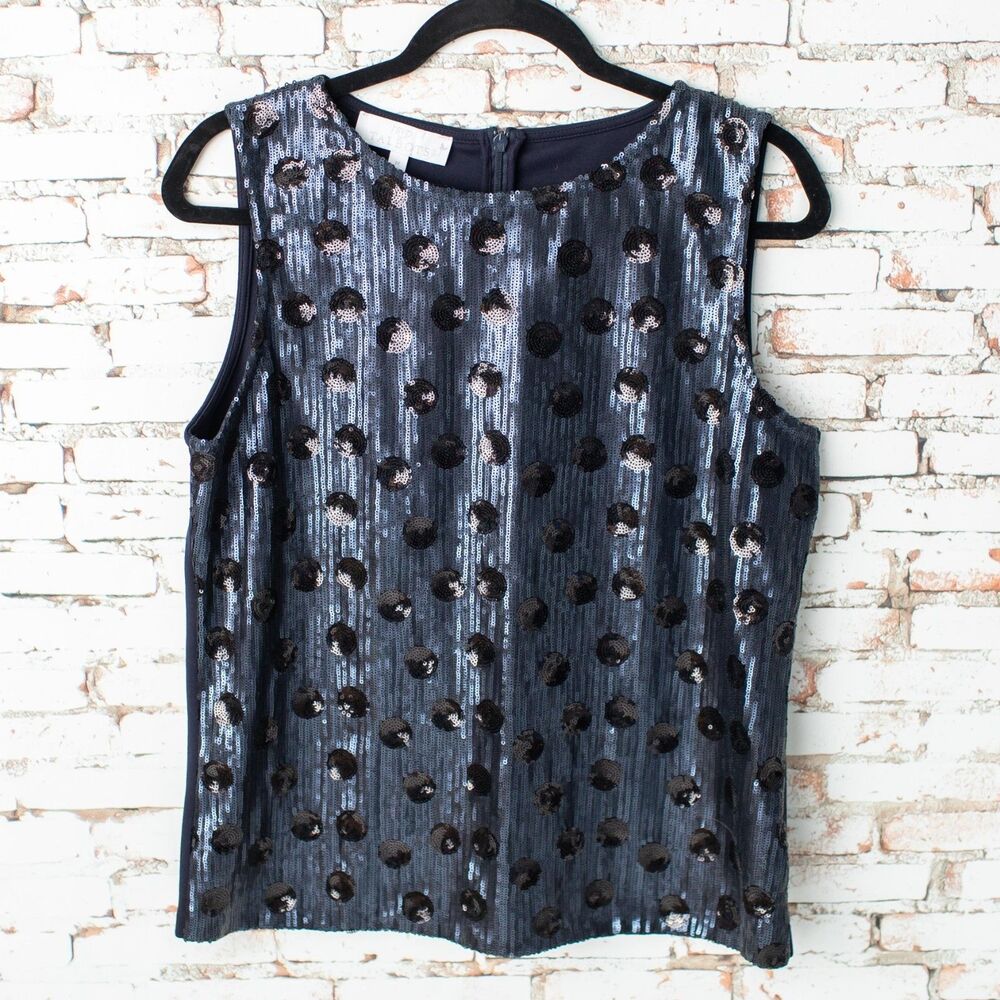 RSVP by Talbots Women's M Black Sequin Polka Dot Sleeveless Party Top Holiday